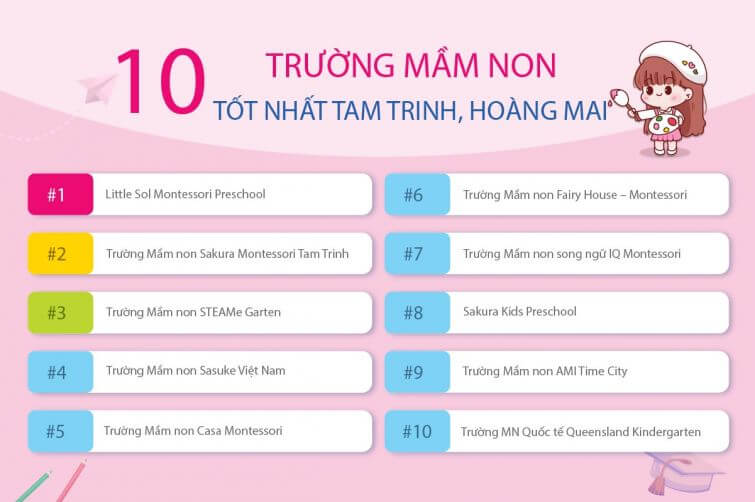 top 10 trường mầm non Tam Trinh, Hoàng Mai tốt nhất hiện nay